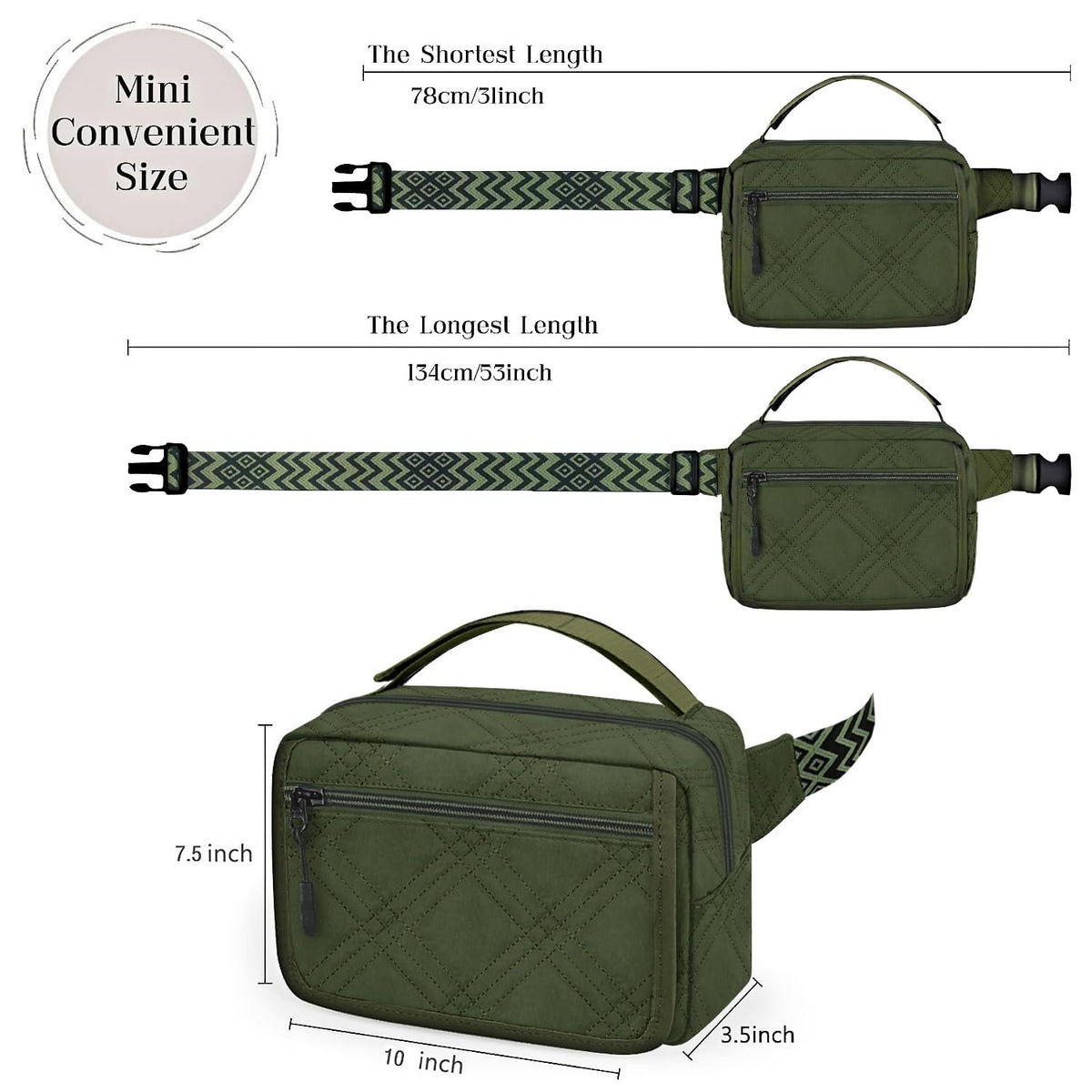 Small Diaper Bag with Portable Changing Pad, Crossbody Diaper Pack with Wipes Pocket, Women Waist Bag for Travel Stroller, Olive Green