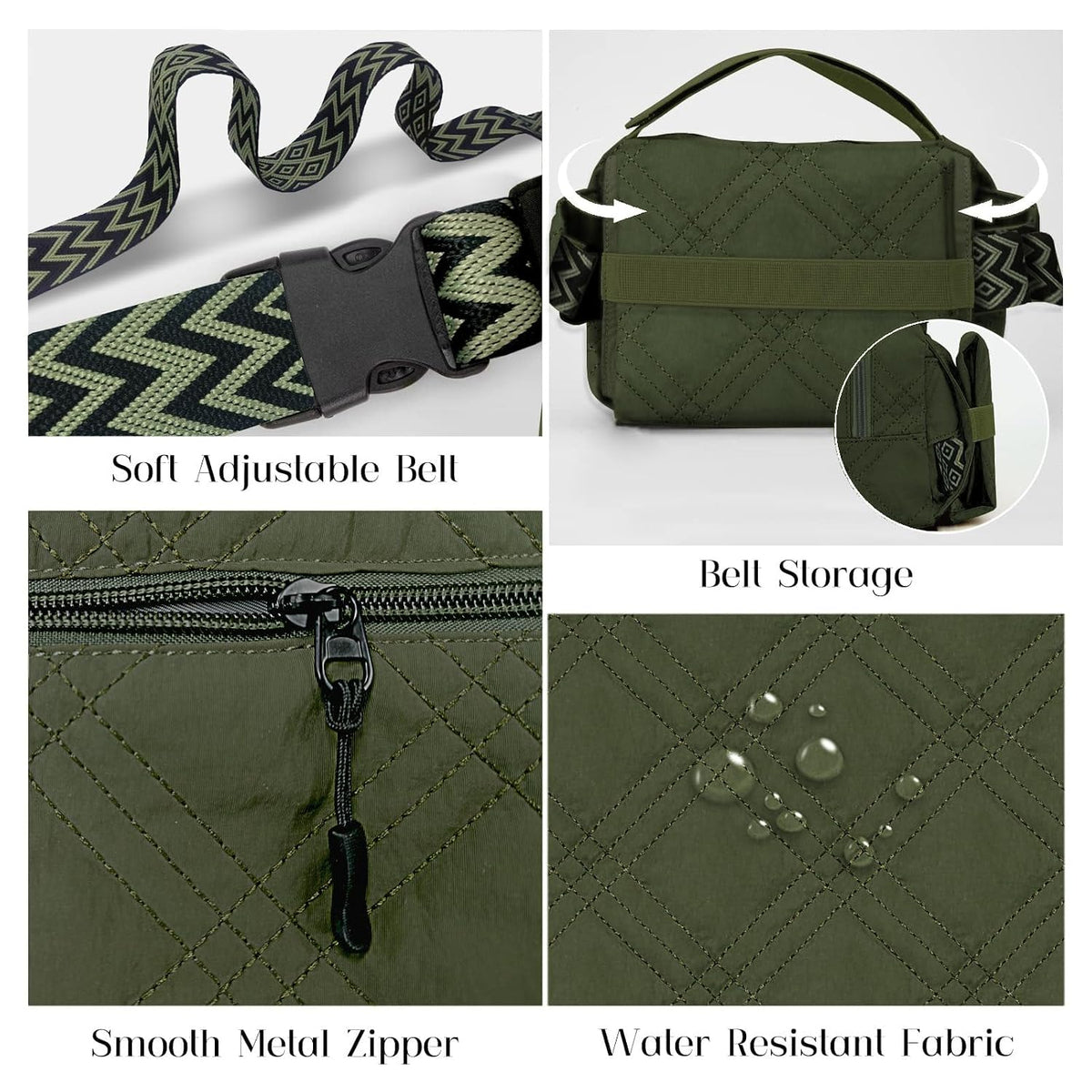 Small Diaper Bag with Portable Changing Pad, Crossbody Diaper Pack with Wipes Pocket, Women Waist Bag for Travel Stroller, Olive Green