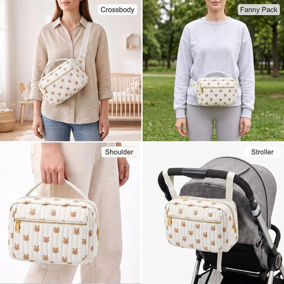 Small Diaper Bag with Portable Changing Pad, Crossbody Diaper Pack with Wipes Pocket, Women Waist Bag for Travel Stroller, Olive Green