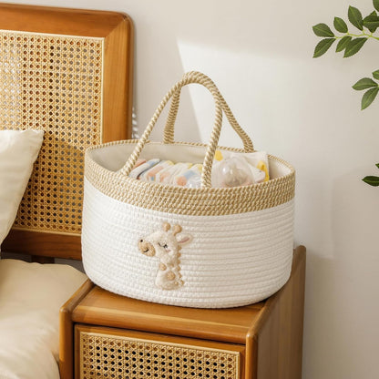 Baby Diaper Caddy Organizer, Changing Table Diaper Caddy Basket, Portable Nursery Car Storage Basket with Removable Divider, Cotton Woven Rope Baskets for Baby Shower Gifts Registry by Name
