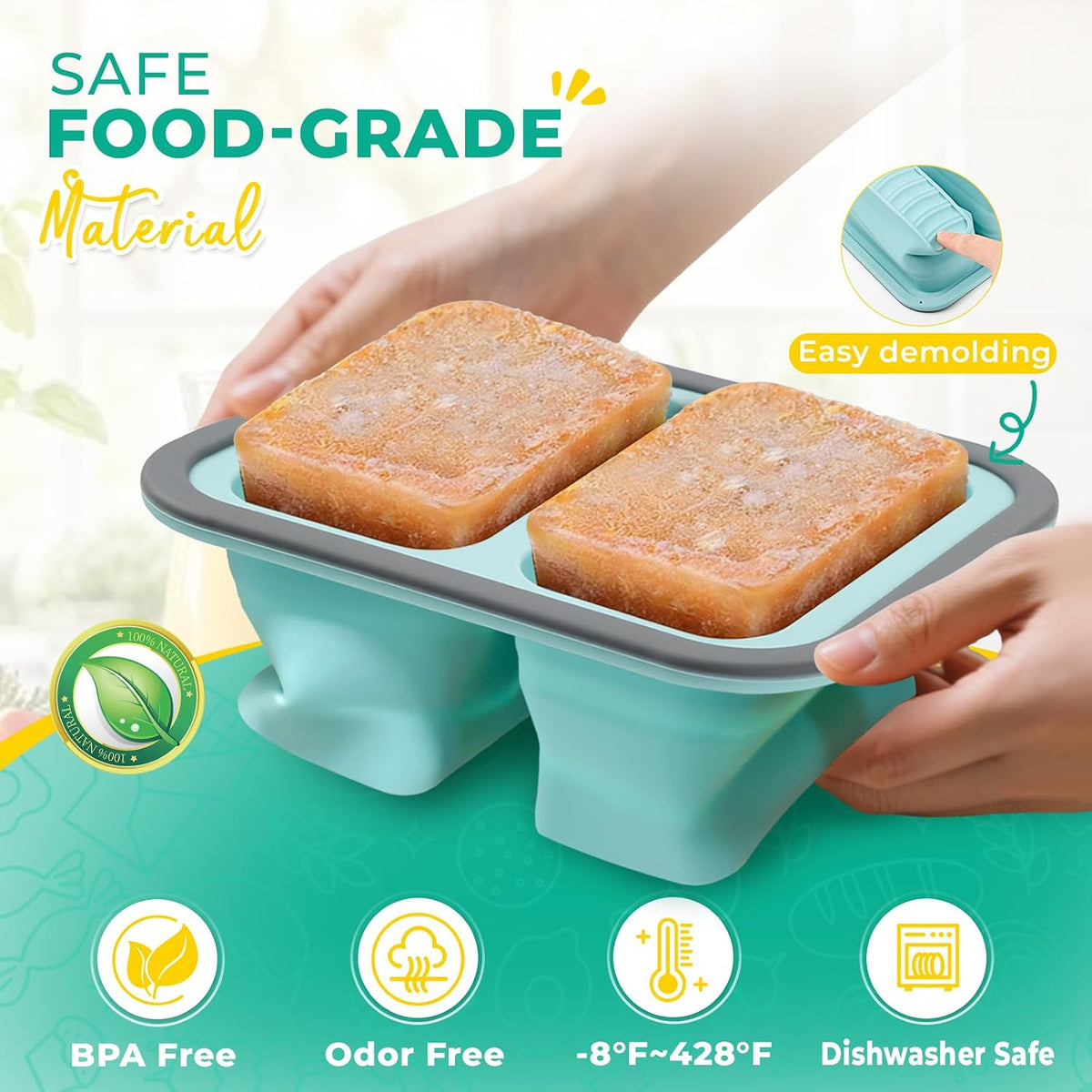 Silicone Freezer Molds with Lids, 2-Cup Soup Container for Freezer Silicon Soup Portion Freeze Trays Ideal for Frozen Broth, Leftovers & Meal Prep, BPA Free 2-Pack-Blue