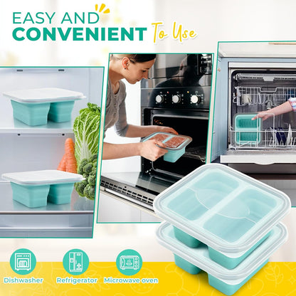 Silicone Freezer Molds with Lids, 2-Cup Soup Container for Freezer Silicon Soup Portion Freeze Trays Ideal for Frozen Broth, Leftovers & Meal Prep, BPA Free 2-Pack-Blue