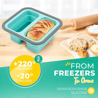 Silicone Freezer Molds with Lids, 2-Cup Soup Container for Freezer Silicon Soup Portion Freeze Trays Ideal for Frozen Broth, Leftovers & Meal Prep, BPA Free 2-Pack-Blue