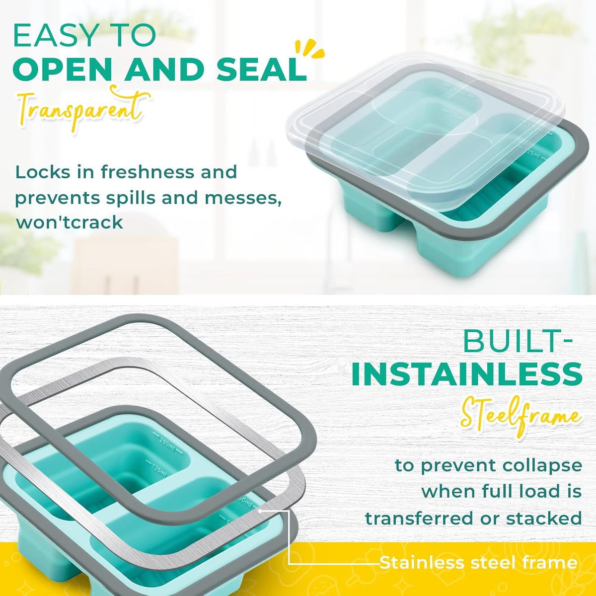 Silicone Freezer Molds with Lids, 2-Cup Soup Container for Freezer Silicon Soup Portion Freeze Trays Ideal for Frozen Broth, Leftovers & Meal Prep, BPA Free 2-Pack-Blue