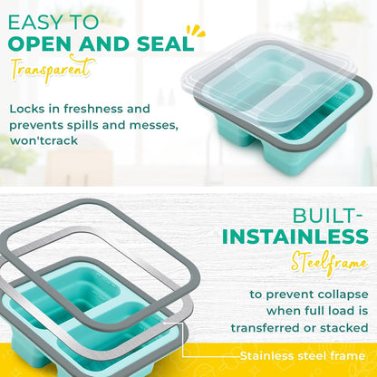 Silicone Freezer Molds with Lids, 2-Cup Soup Container for Freezer Silicon Soup Portion Freeze Trays Ideal for Frozen Broth, Leftovers & Meal Prep, BPA Free 2-Pack-Blue