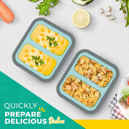 Silicone Freezer Molds with Lids, 2-Cup Soup Container for Freezer Silicon Soup Portion Freeze Trays Ideal for Frozen Broth, Leftovers & Meal Prep, BPA Free 2-Pack-Blue
