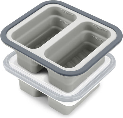 Silicone Freezer Molds with Lids, 2-Cup Soup Container for Freezer Silicon Soup Portion Freeze Trays Ideal for Frozen Broth, Leftovers & Meal Prep, BPA Free 2-Pack-Blue
