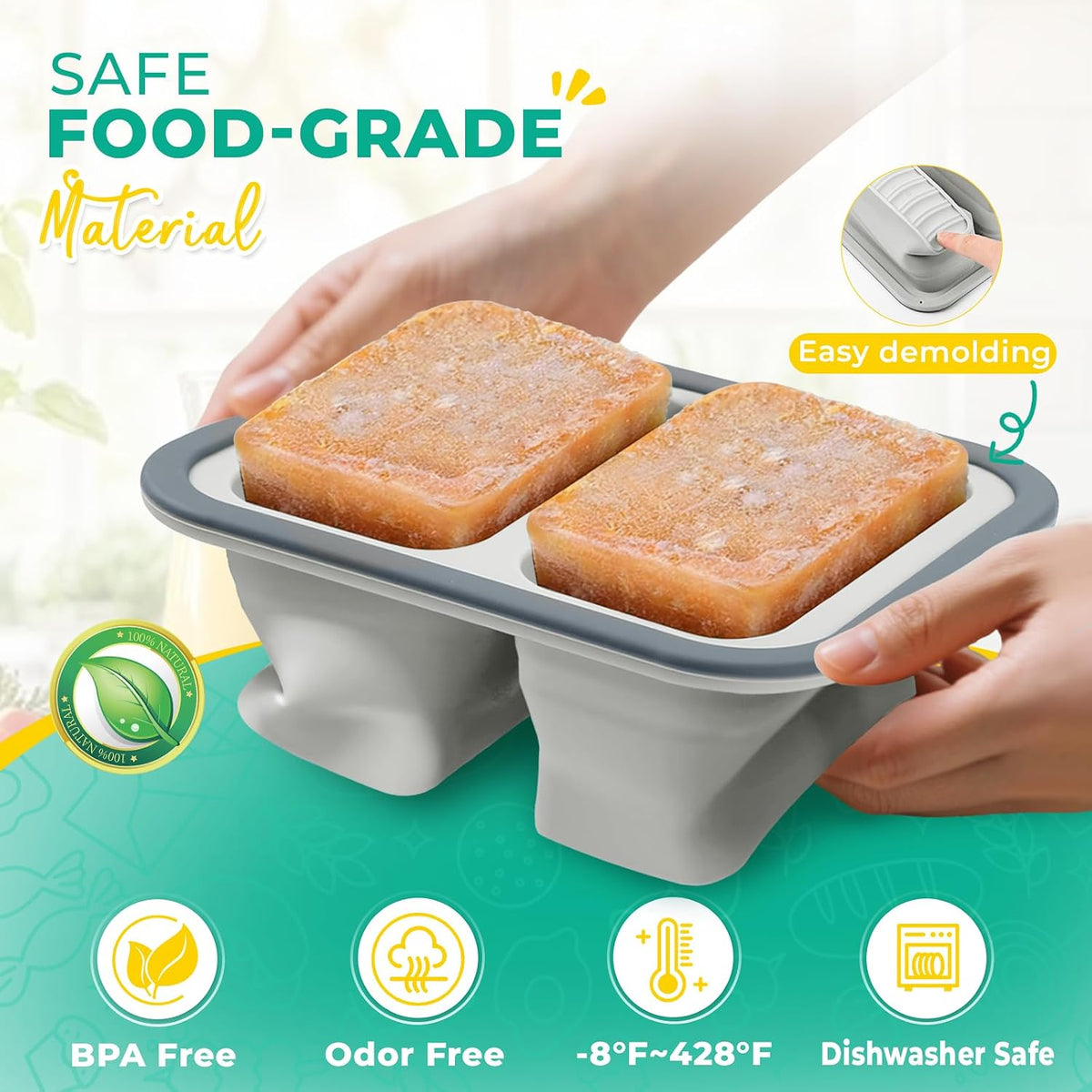 Silicone Freezer Molds with Lids, 2-Cup Soup Container for Freezer Silicon Soup Portion Freeze Trays Ideal for Frozen Broth, Leftovers & Meal Prep, BPA Free 2-Pack-Blue