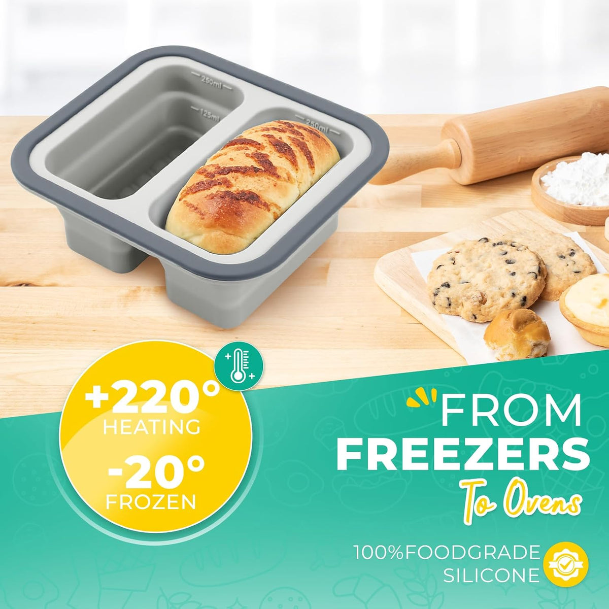 Silicone Freezer Molds with Lids, 2-Cup Soup Container for Freezer Silicon Soup Portion Freeze Trays Ideal for Frozen Broth, Leftovers & Meal Prep, BPA Free 2-Pack-Blue