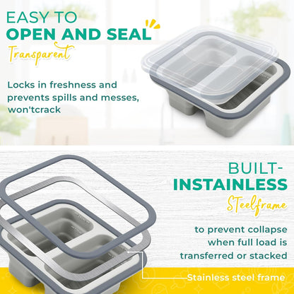 Silicone Freezer Molds with Lids, 2-Cup Soup Container for Freezer Silicon Soup Portion Freeze Trays Ideal for Frozen Broth, Leftovers & Meal Prep, BPA Free 2-Pack-Blue