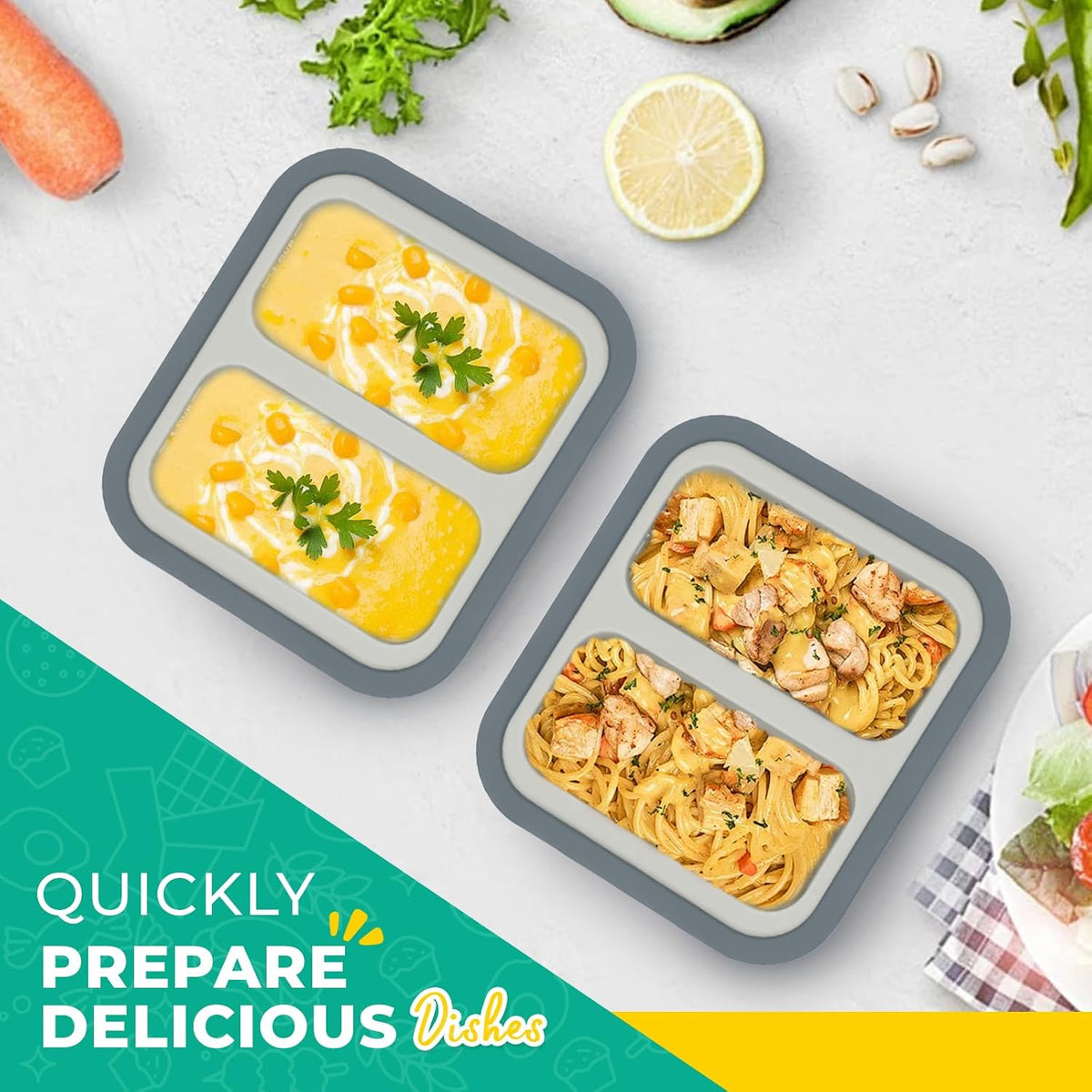 Silicone Freezer Molds with Lids, 2-Cup Soup Container for Freezer Silicon Soup Portion Freeze Trays Ideal for Frozen Broth, Leftovers & Meal Prep, BPA Free 2-Pack-Blue