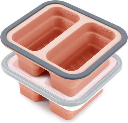 Silicone Freezer Molds with Lids, 2-Cup Soup Container for Freezer Silicon Soup Portion Freeze Trays Ideal for Frozen Broth, Leftovers & Meal Prep, BPA Free 2-Pack-Blue
