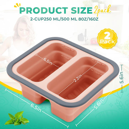 Silicone Freezer Molds with Lids, 2-Cup Soup Container for Freezer Silicon Soup Portion Freeze Trays Ideal for Frozen Broth, Leftovers & Meal Prep, BPA Free 2-Pack-Blue