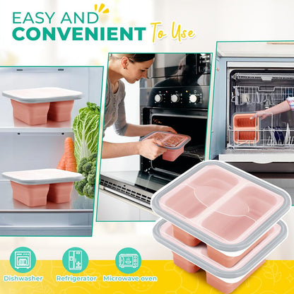 Silicone Freezer Molds with Lids, 2-Cup Soup Container for Freezer Silicon Soup Portion Freeze Trays Ideal for Frozen Broth, Leftovers & Meal Prep, BPA Free 2-Pack-Blue