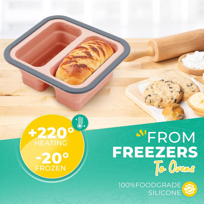 Silicone Freezer Molds with Lids, 2-Cup Soup Container for Freezer Silicon Soup Portion Freeze Trays Ideal for Frozen Broth, Leftovers & Meal Prep, BPA Free 2-Pack-Blue