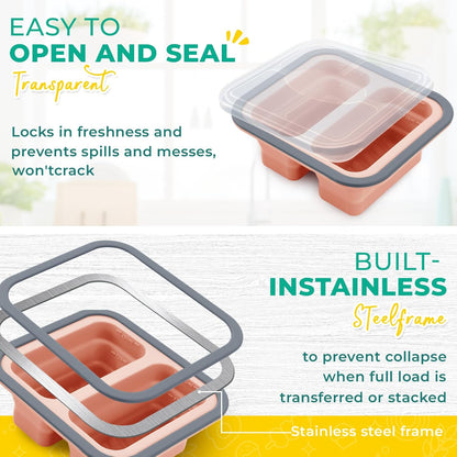 Silicone Freezer Molds with Lids, 2-Cup Soup Container for Freezer Silicon Soup Portion Freeze Trays Ideal for Frozen Broth, Leftovers & Meal Prep, BPA Free 2-Pack-Blue