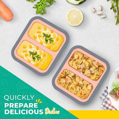 Silicone Freezer Molds with Lids, 2-Cup Soup Container for Freezer Silicon Soup Portion Freeze Trays Ideal for Frozen Broth, Leftovers & Meal Prep, BPA Free 2-Pack-Blue