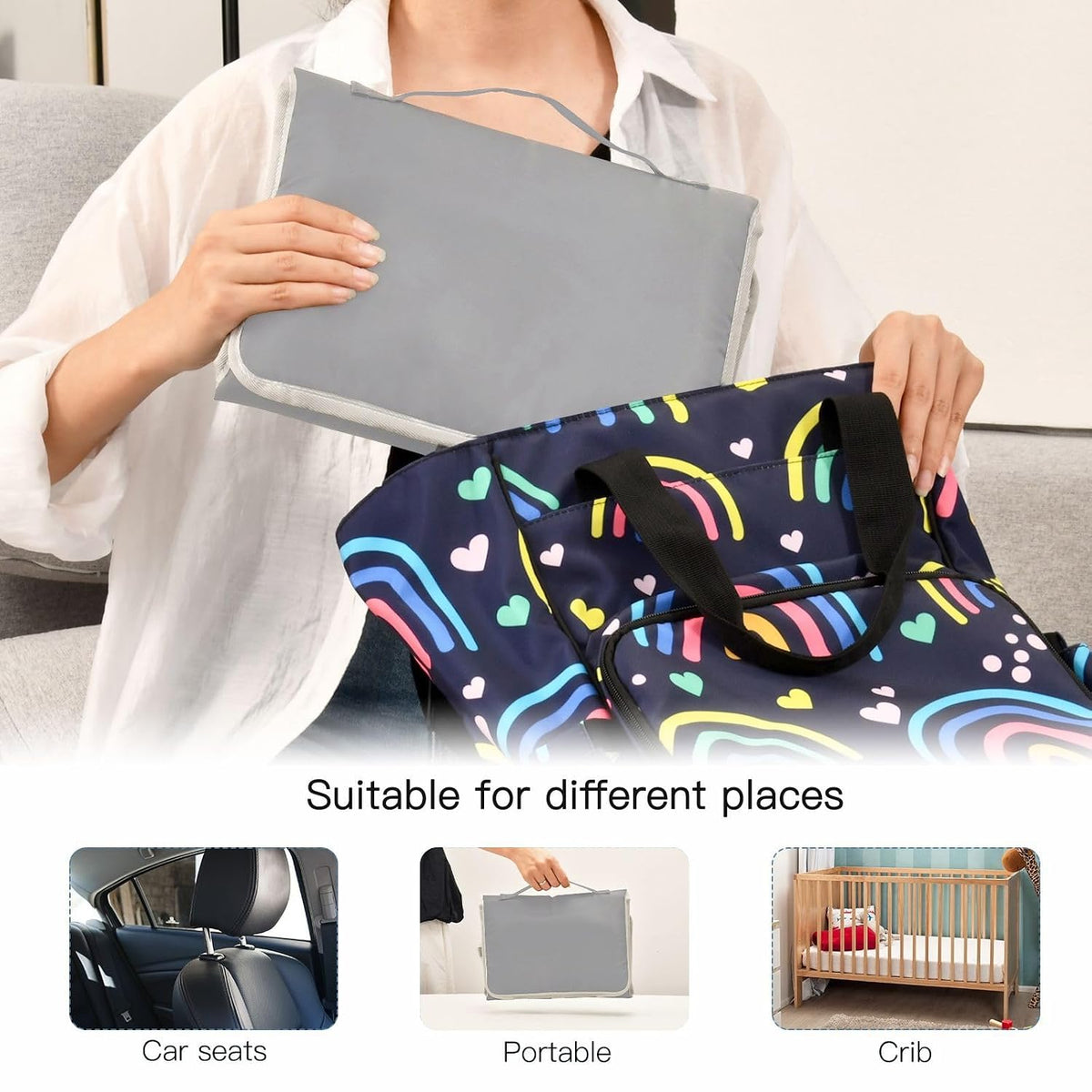 Sport Gray Portable Diaper Changing Pad, Waterproof Baby Changing Mat with Storage Pocket & Built-in Pillow, Foldable Travel Pad, Newborn Gift Set for Boy Girl