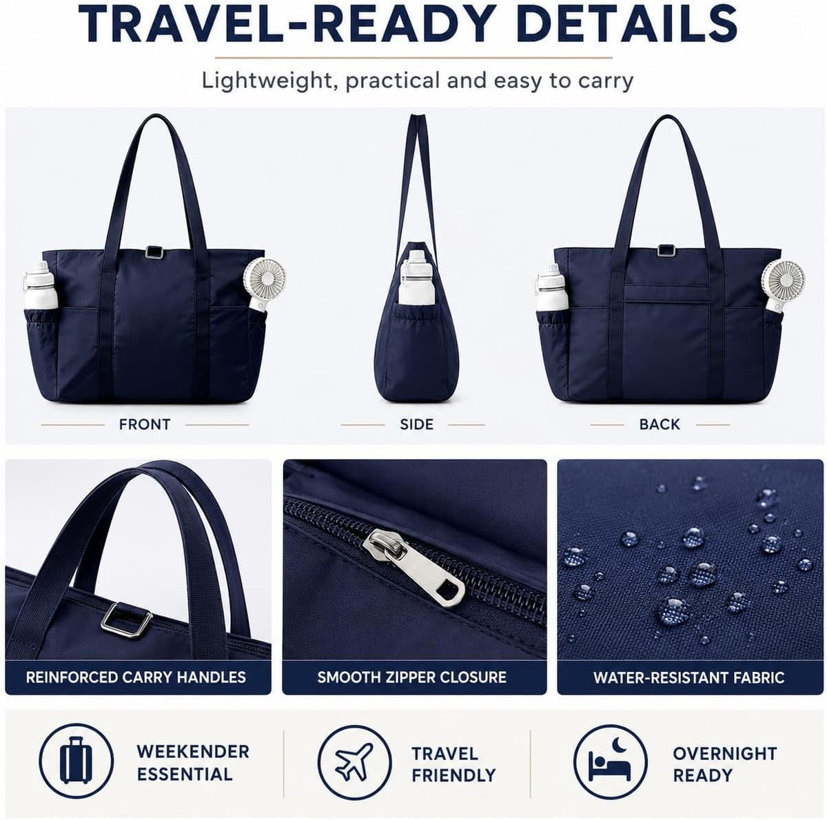 Travel Bags for Women, 26L Capacity Travel Bag, Small Zipper Tote Bag for Work Every Day, Lightweight Shoulder Handbag Hospital Overnight Weekender Bag Travel Essentials