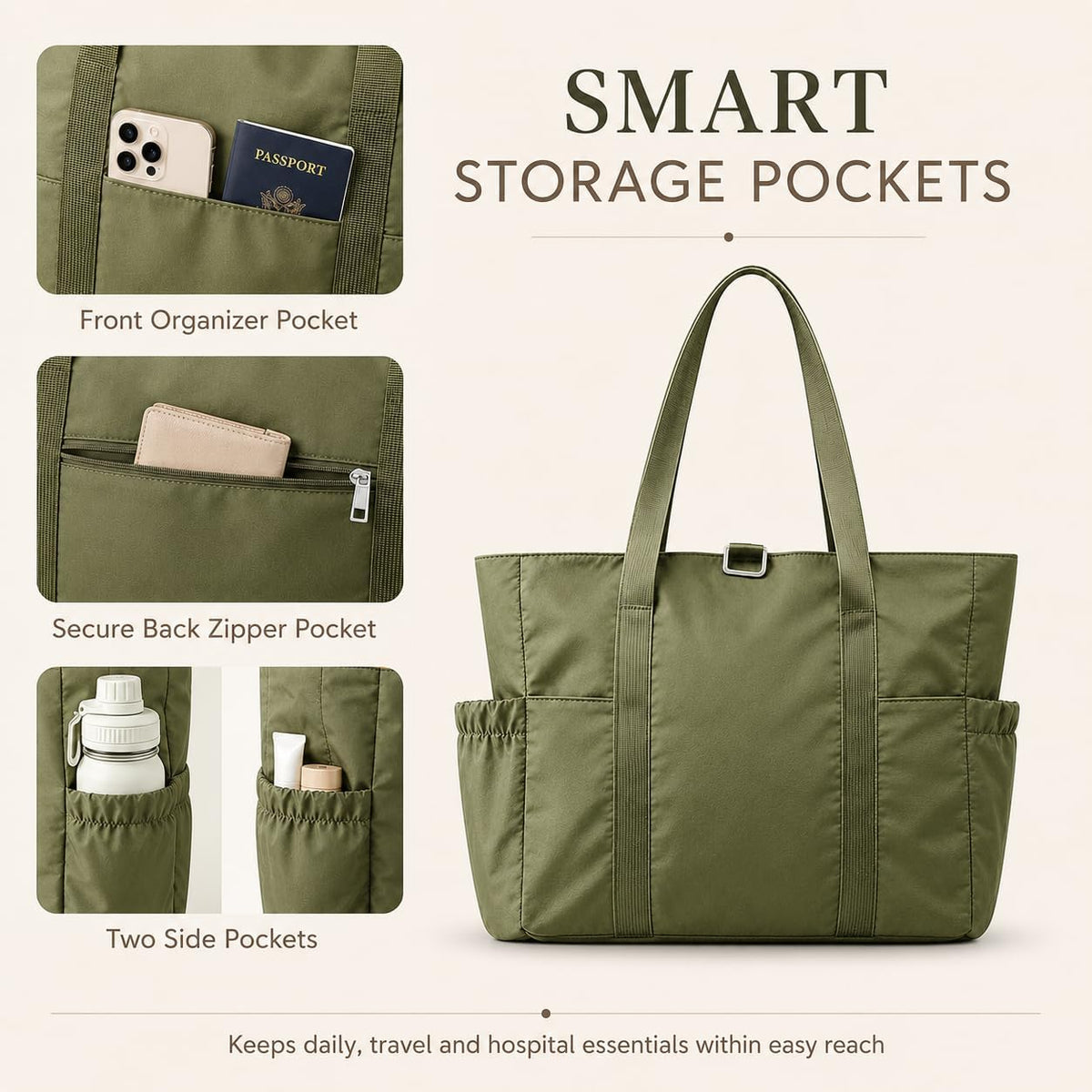 Travel Bags for Women, 26L Capacity Travel Bag, Small Zipper Tote Bag for Work Every Day, Lightweight Shoulder Handbag Hospital Overnight Weekender Bag Travel Essentials
