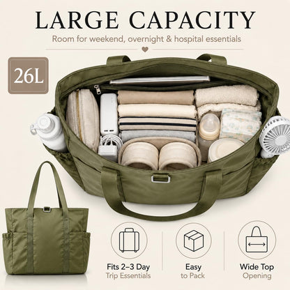 Travel Bags for Women, 26L Capacity Travel Bag, Small Zipper Tote Bag for Work Every Day, Lightweight Shoulder Handbag Hospital Overnight Weekender Bag Travel Essentials