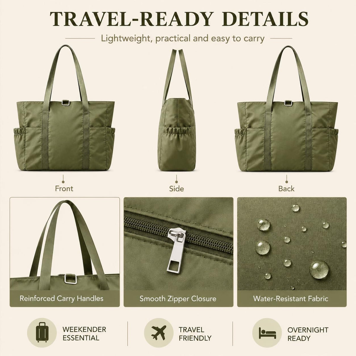 Travel Bags for Women, 26L Capacity Travel Bag, Small Zipper Tote Bag for Work Every Day, Lightweight Shoulder Handbag Hospital Overnight Weekender Bag Travel Essentials