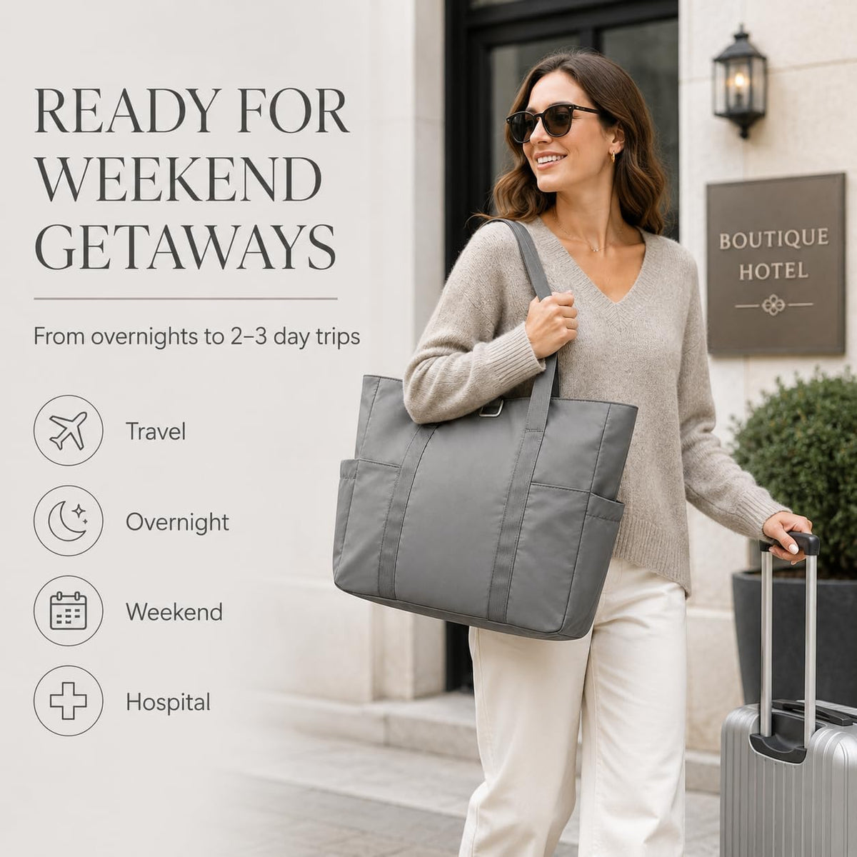 Travel Bags for Women, 26L Capacity Travel Bag, Small Zipper Tote Bag for Work Every Day, Lightweight Shoulder Handbag Hospital Overnight Weekender Bag Travel Essentials