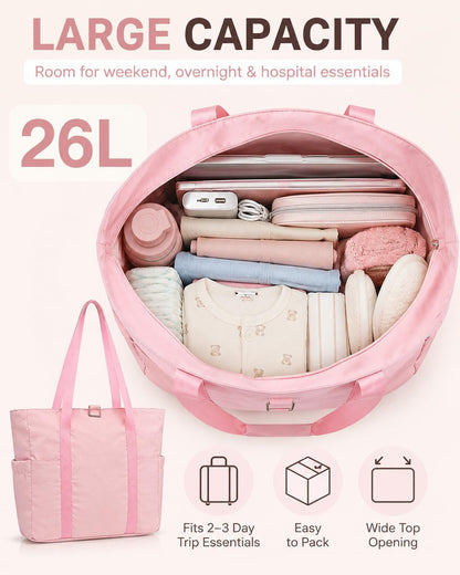 Travel Bags for Women, 26L Capacity Travel Bag, Small Zipper Tote Bag for Work Every Day, Lightweight Shoulder Handbag Hospital Overnight Weekender Bag Travel Essentials