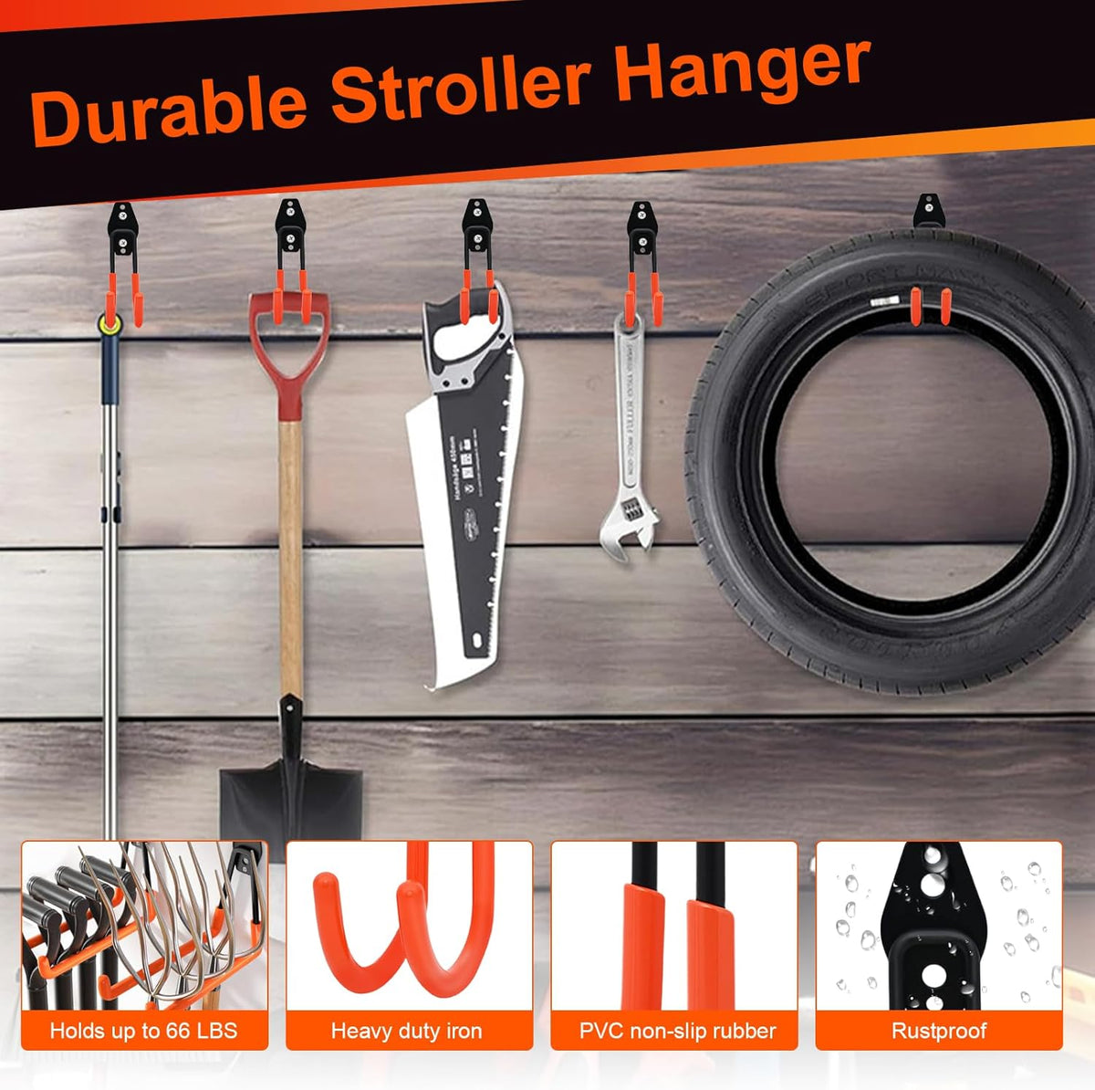 Stroller Hanger with Anti-Slip Rubber,Wall Mount
