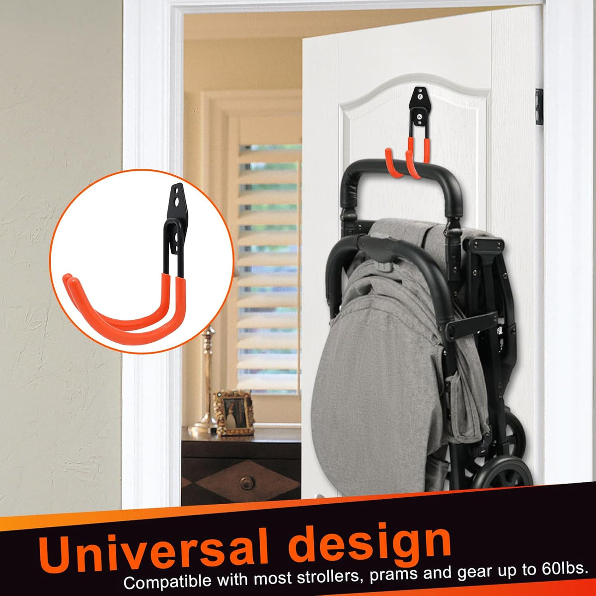 Stroller Hanger with Anti-Slip Rubber,Wall Mount