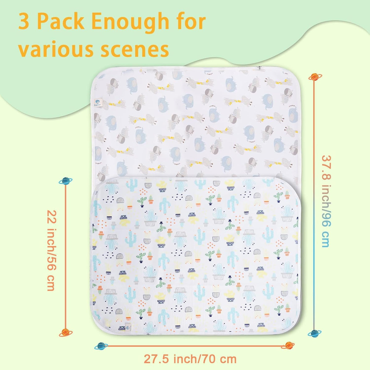 Baby Changing Pad 3Pack, Waterproof & Portable Large Diaper Mat for Toddler