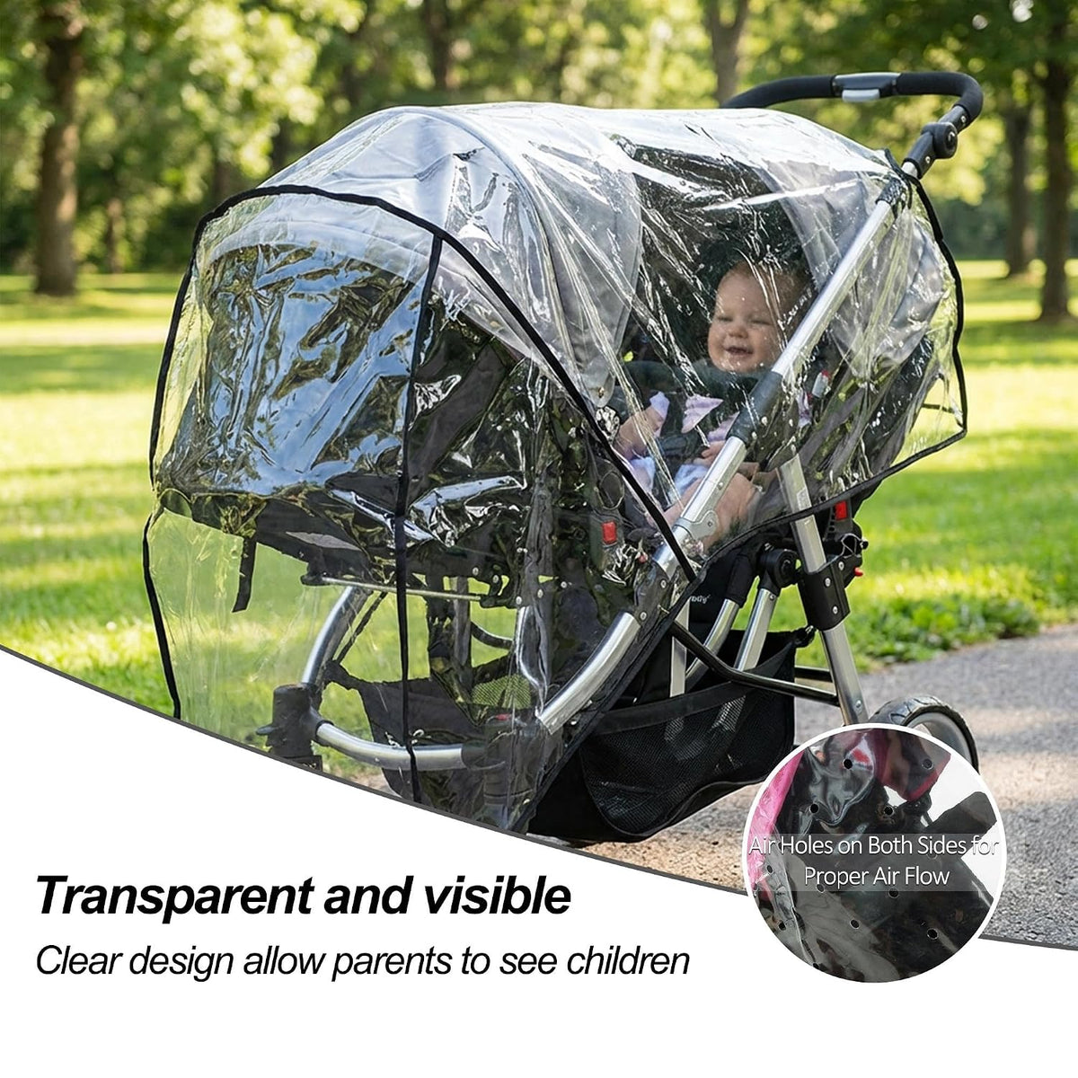 Weather Shield Double Popular for Swivel Wheel Stroller Universal Size Baby Rain Cover/Wind Shield Deal (Black)