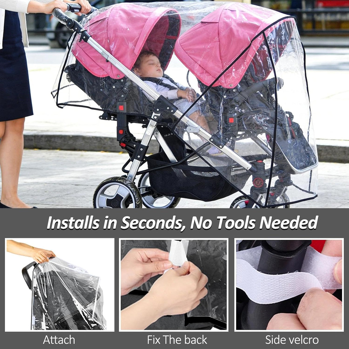 Weather Shield Double Popular for Swivel Wheel Stroller Universal Size Baby Rain Cover/Wind Shield Deal (Black)
