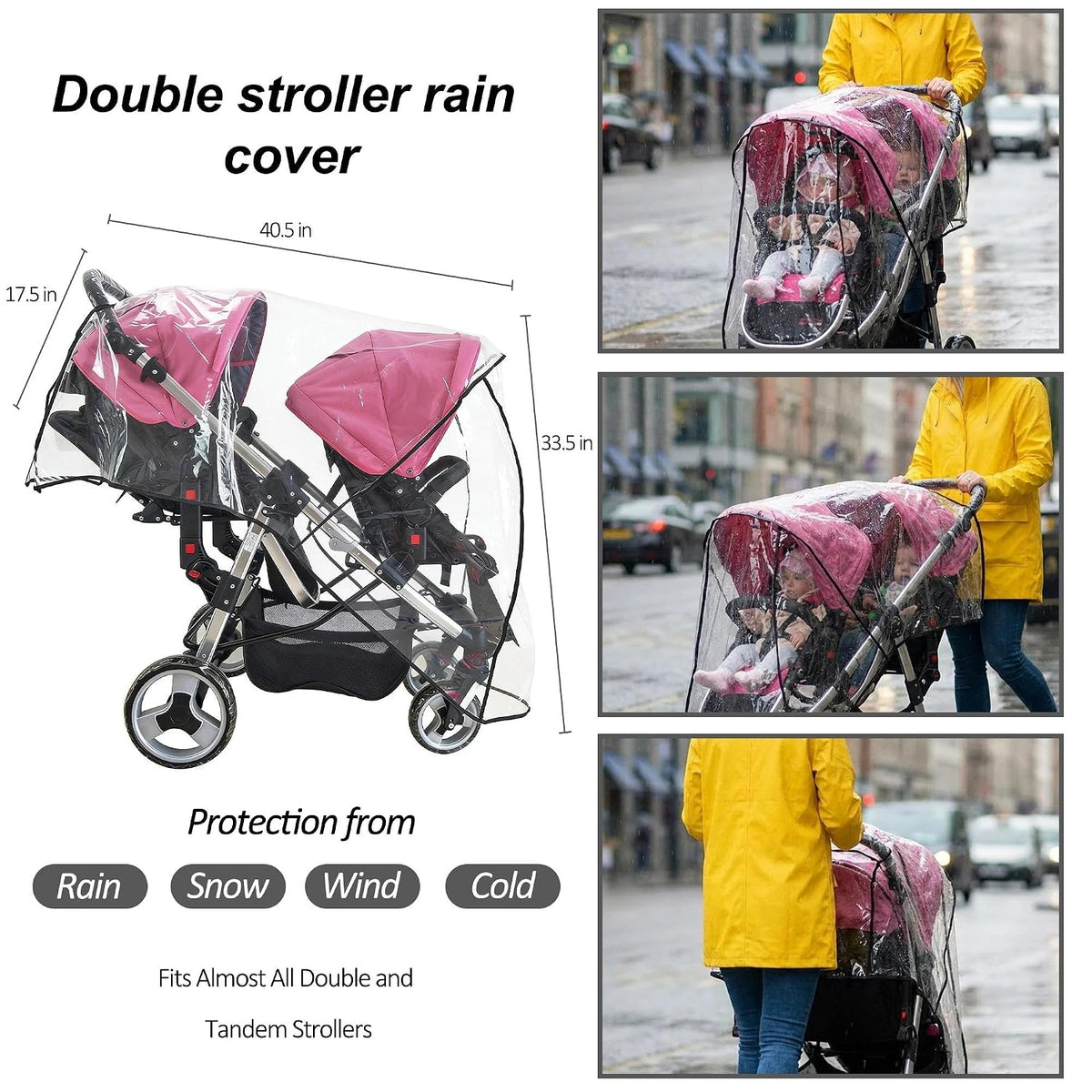 Weather Shield Double Popular for Swivel Wheel Stroller Universal Size Baby Rain Cover/Wind Shield Deal (Black)