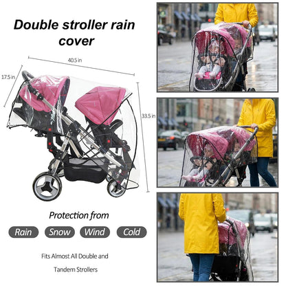 Weather Shield Double Popular for Swivel Wheel Stroller Universal Size Baby Rain Cover/Wind Shield Deal (Black)