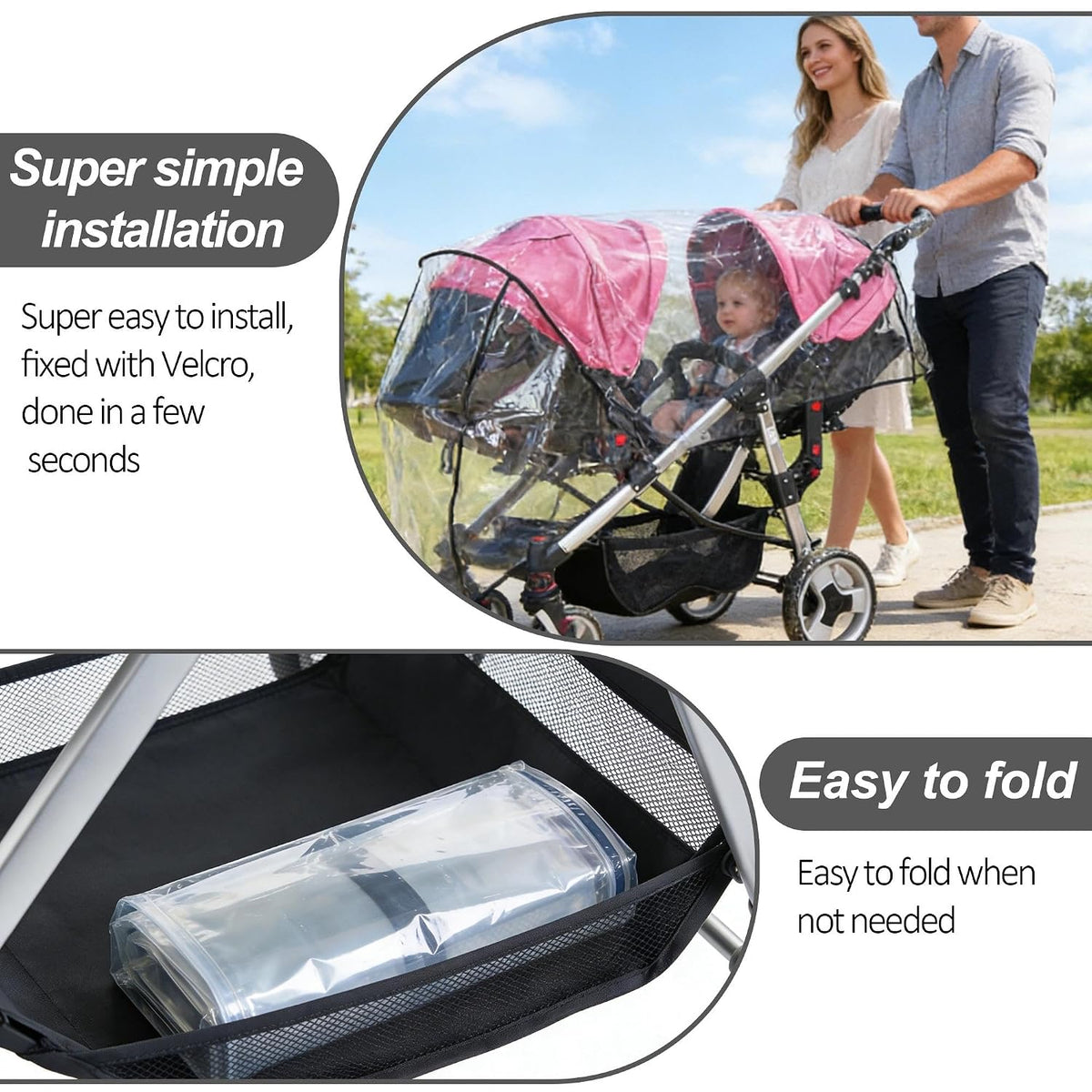 Weather Shield Double Popular for Swivel Wheel Stroller Universal Size Baby Rain Cover/Wind Shield Deal (Black)