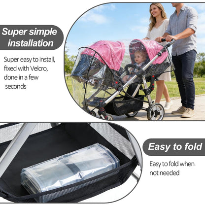 Weather Shield Double Popular for Swivel Wheel Stroller Universal Size Baby Rain Cover/Wind Shield Deal (Black)