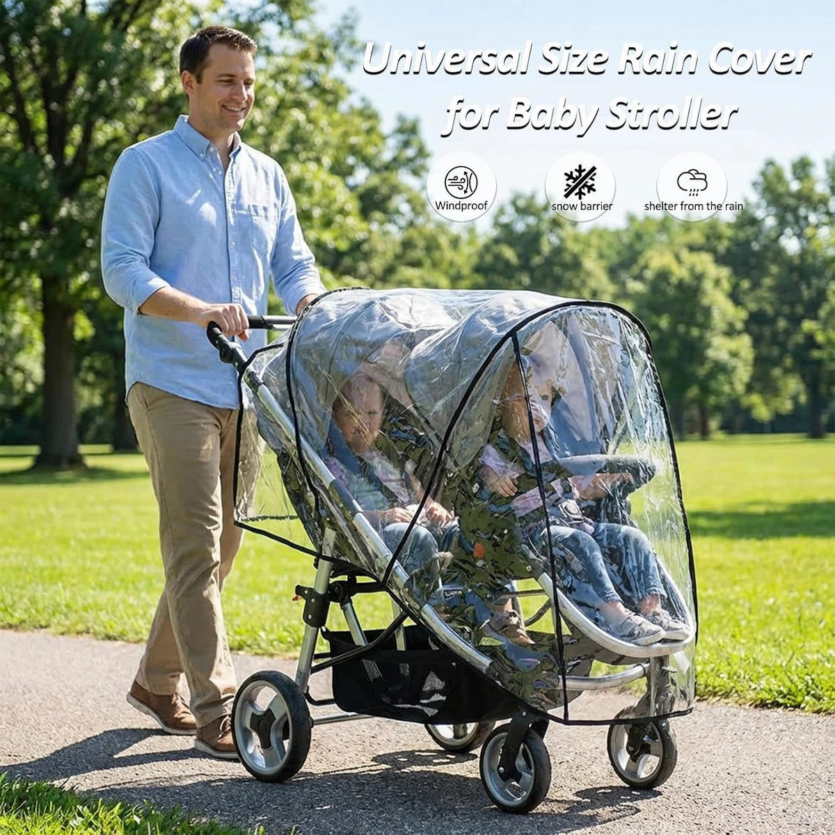 Weather Shield Double Popular for Swivel Wheel Stroller Universal Size Baby Rain Cover/Wind Shield Deal (Black)