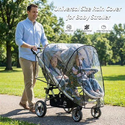 Weather Shield Double Popular for Swivel Wheel Stroller Universal Size Baby Rain Cover/Wind Shield Deal (Black)
