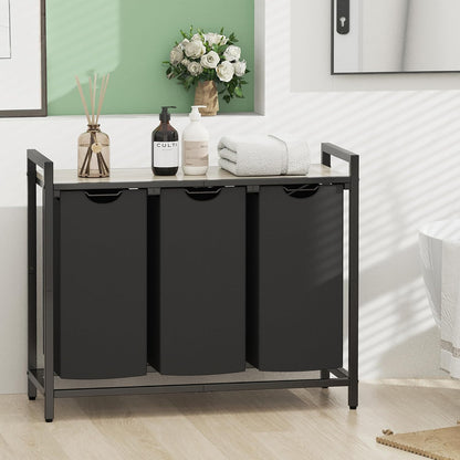 Laundry Hamper, Laundry Basket, Laundry Sorter with 3 Pull-Out and Removable Bags, Shelf, Laundry Room Storage with Table, for Bathroom, Bedroom, 3 x 11.5 Gal (43.4L), Rustic Brown