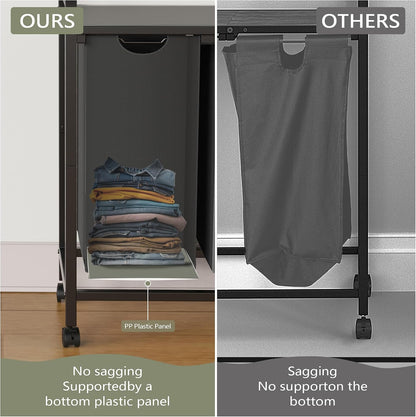 Laundry Hamper, Laundry Basket, Laundry Sorter with 3 Pull-Out and Removable Bags, Shelf, Laundry Room Storage with Table, for Bathroom, Bedroom, 3 x 11.5 Gal (43.4L), Rustic Brown