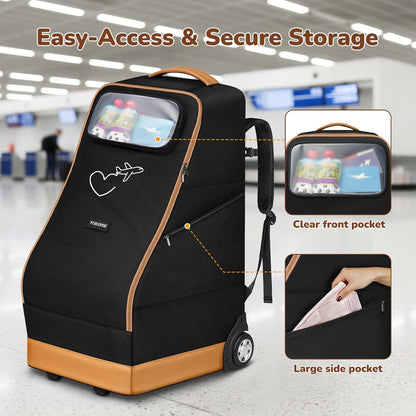 Foldable Car Seat Travel Bag for Airplane with 2 Wheels