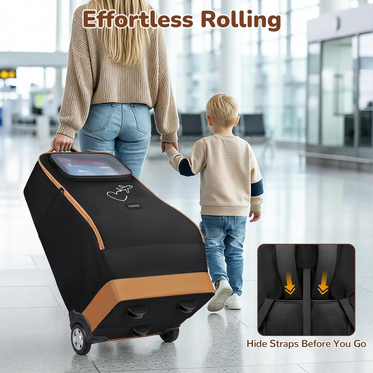 Foldable Car Seat Travel Bag for Airplane with 2 Wheels