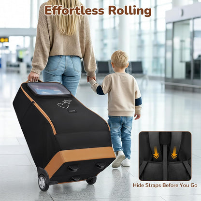 Foldable Car Seat Travel Bag for Airplane with 2 Wheels