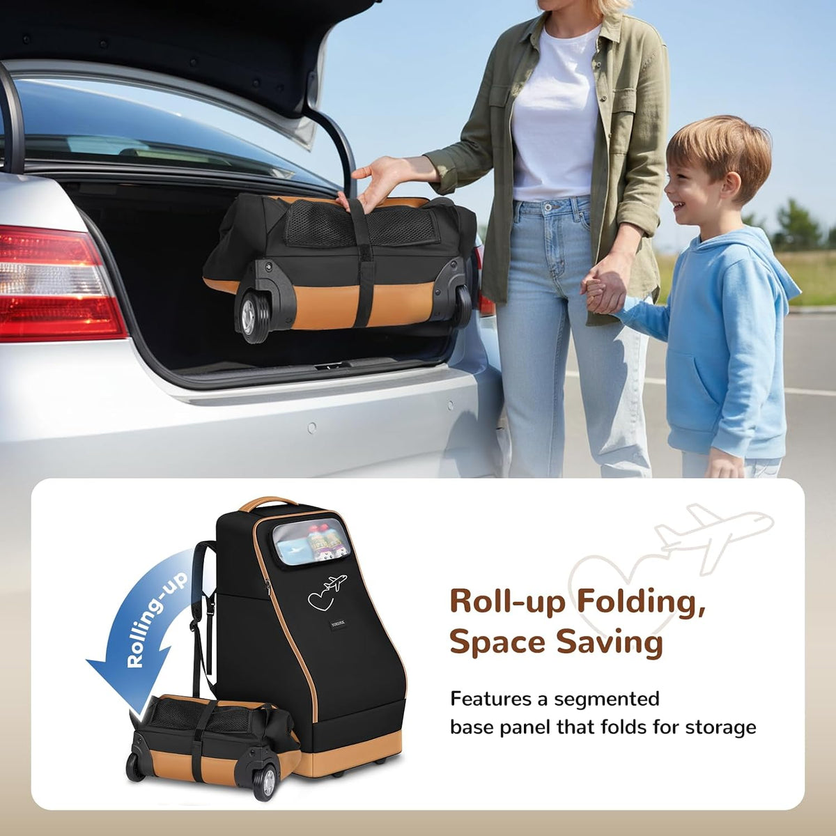 Foldable Car Seat Travel Bag for Airplane with 2 Wheels
