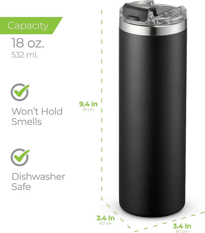 ™ 18 oz Slim Insulated Tumbler with Lid & Straw – Vacuum Insulated Stainless Steel, Leakproof, Cupholder Friendly – Perfect for Iced Coffee, Water & Travel – Lava Grey