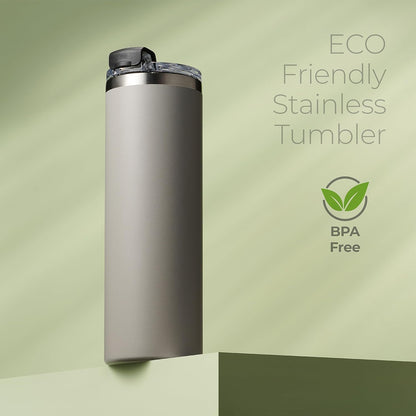 ™ 18 oz Slim Insulated Tumbler with Lid & Straw – Vacuum Insulated Stainless Steel, Leakproof, Cupholder Friendly – Perfect for Iced Coffee, Water & Travel – Lava Grey