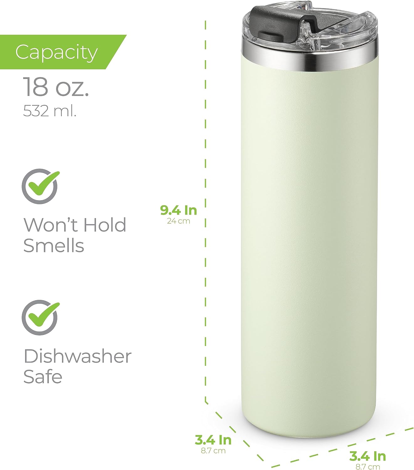 ™ 18 oz Slim Insulated Tumbler with Lid & Straw – Vacuum Insulated Stainless Steel, Leakproof, Cupholder Friendly – Perfect for Iced Coffee, Water & Travel – Lava Grey