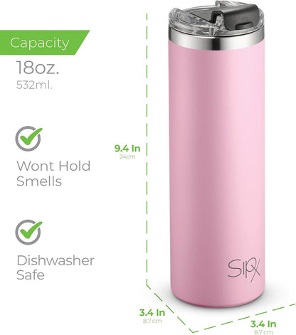 ™ 18 oz Slim Insulated Tumbler with Lid & Straw – Vacuum Insulated Stainless Steel, Leakproof, Cupholder Friendly – Perfect for Iced Coffee, Water & Travel – Lava Grey