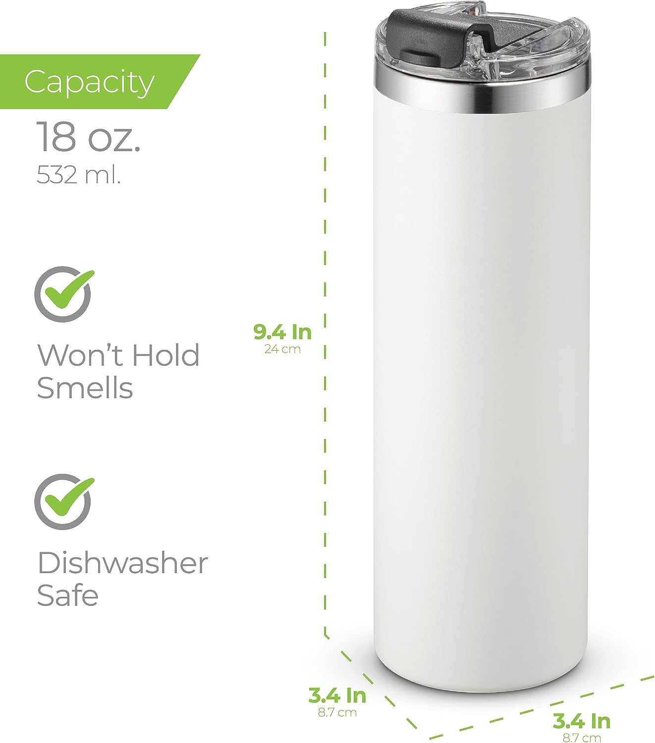 ™ 18 oz Slim Insulated Tumbler with Lid & Straw – Vacuum Insulated Stainless Steel, Leakproof, Cupholder Friendly – Perfect for Iced Coffee, Water & Travel – Lava Grey